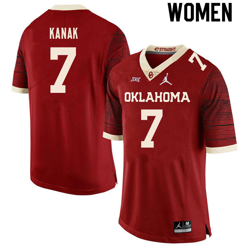 Women #7 Jaren Kanak Oklahoma Sooners College Football Jerseys Sale-Retro
